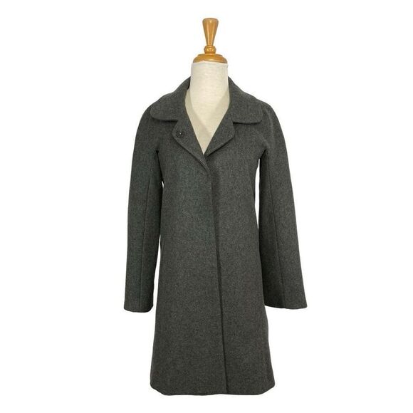 Poleci 4 Gray Wool Blend Long Dress Coat Y2K Minimalist Chic Professional Boss - Picture 1 of 11
